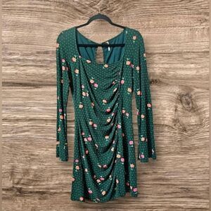 Free People Green Floral Long Sleeve Dress